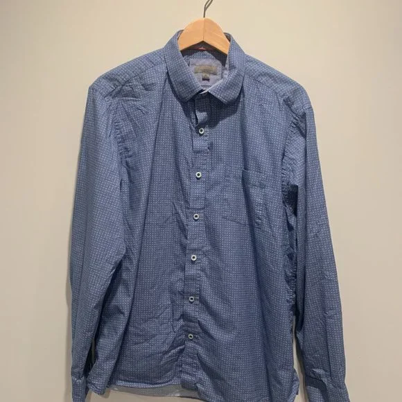 Nicoby Blue Patterned Long Sleeve Button Down, XL, Geometric - Picture 1 of 5
